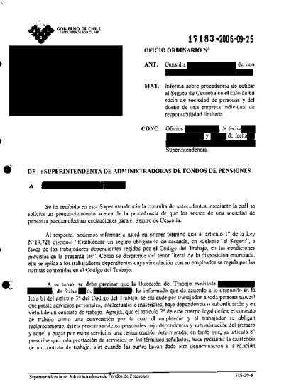 Oficio Ordinario Nº 17183, del 25 de septiembre de 2006