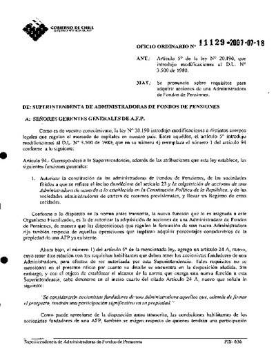 Oficio Ordinario Nº 11129, del 18 de julio de 2007