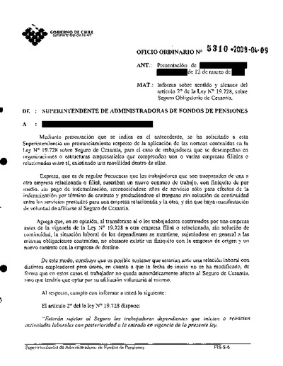 Oficio Ordinario Nº 5310, del 9 de abril de 2008