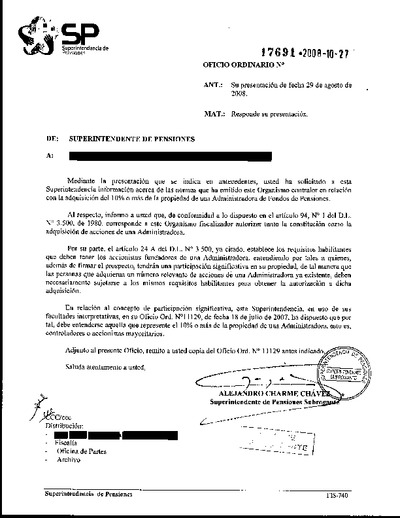Oficio Ordinario Nº 17691, del 27 de octubre de 2008