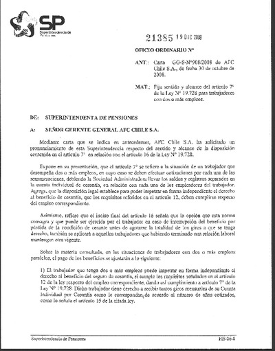 Oficio Ordinario Nº 21385, del 19 de diciembre de 2008