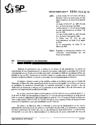 Oficio Ordinario Nº 9998, del 12 de mayo de 2009