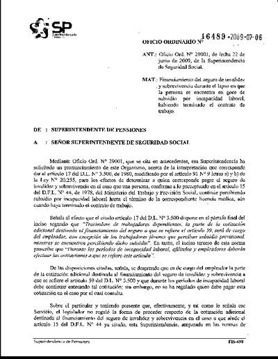 Oficio Ordinario Nº 16489, del 6 de julio de 2009