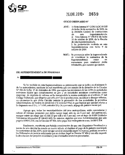 Oficio Ordinario Nº 2659, del 26 de enero de 2010