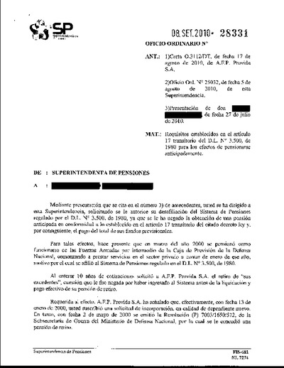 Oficio Ordinario Nº 28331, del 8 de septiembre de 2010