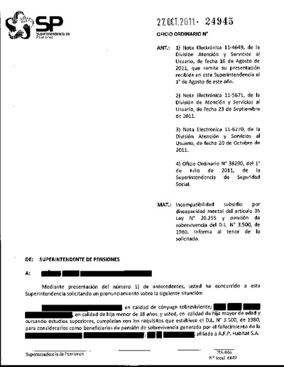 Oficio Ordinario Nº 24945, del 27 de octubre de 2011
