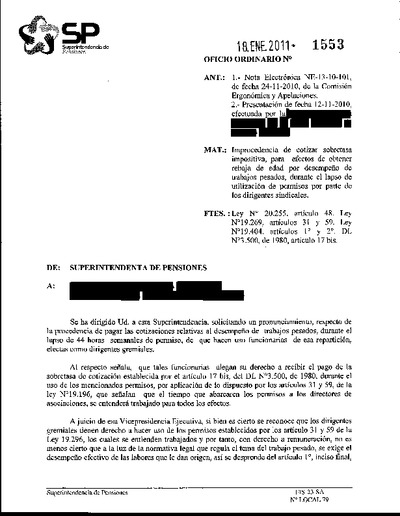 Oficio Ordinario Nº 1553, del 18 de enero de 2011
