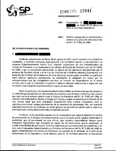 Oficio Ordinario N° 27941, del 27 de noviembre de 2012