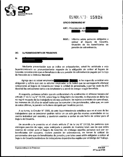 Oficio Ordinario N° 25828, del 5 de noviembre de 2012