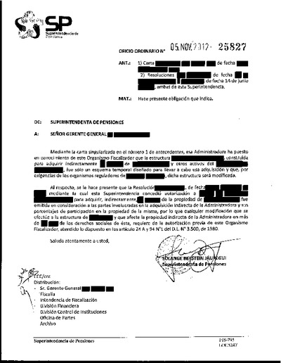 Oficio Ordinario N° 25827, del 5 de noviembre de 2012