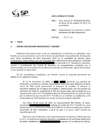 Nota Interna N° 681, del 9 de noviembre de 2012