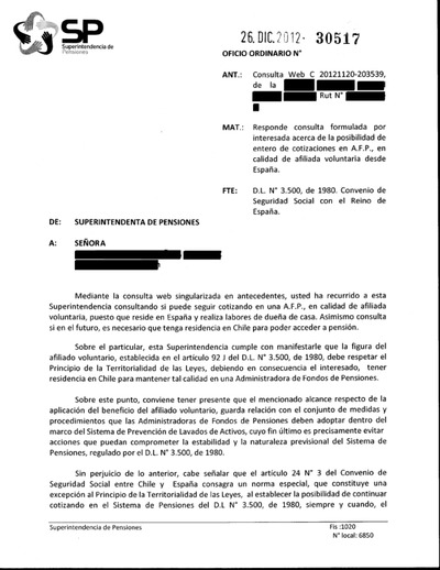 Oficio Ordinario N° 30517, del 26 de diciembre de 2012