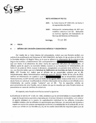 Nota Interna N° 715, del 13 de septiembre de 2013