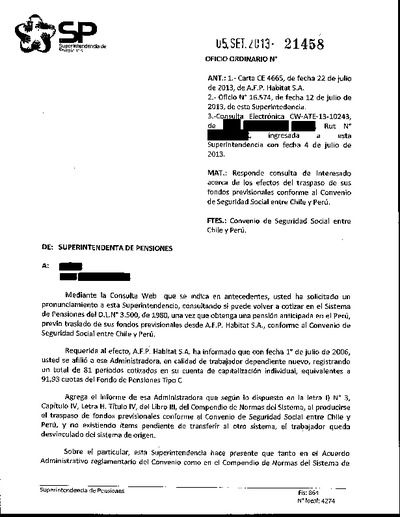 Oficio Ordinario Nº 21458, del 5 de septiembre de 2013