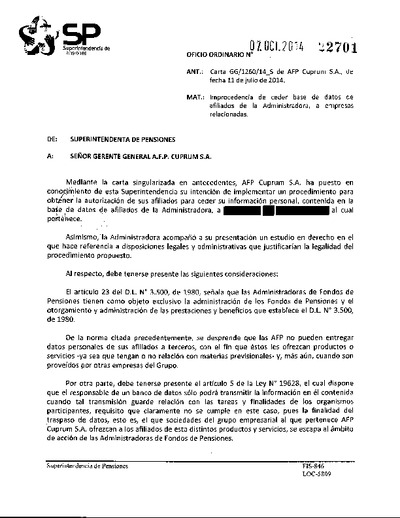 Oficio Ordinario Nº 22701, del 7 de octubre de 2014