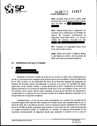 Oficio Ordinario Nº 11917, del 4 de junio de 2014