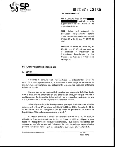 Oficio Ordinario Nº 29139, del 10 de diciembre de 2014