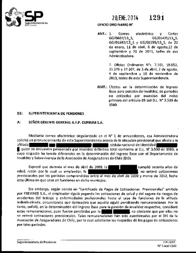 Oficio Ordinario Nº 1291, del 20 de enero de 2014