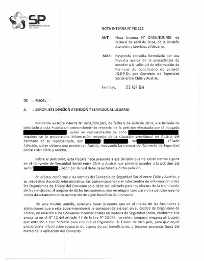 Nota Interna N° 222, del 23 de abril de 2014