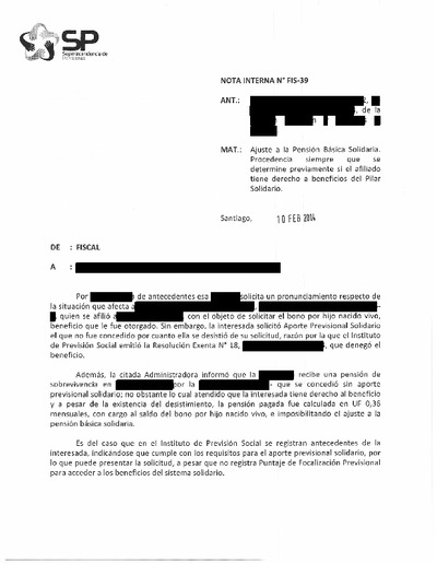 Nota Interna N° 39, del 10 de febrero de 2014