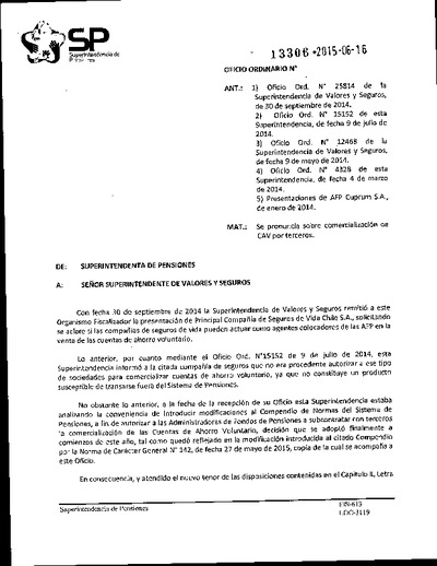 Oficio Ordinario Nº 13306, del 16 de junio de 2015