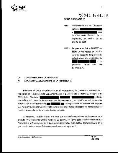 Oficio Ordinario Nº 20844, del 14 de septiembre de 2015