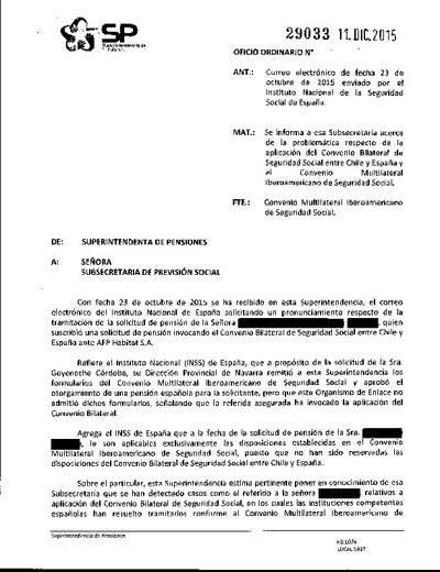 Oficio Ordinario Nº 29033, del 11 de diciembre de 2015