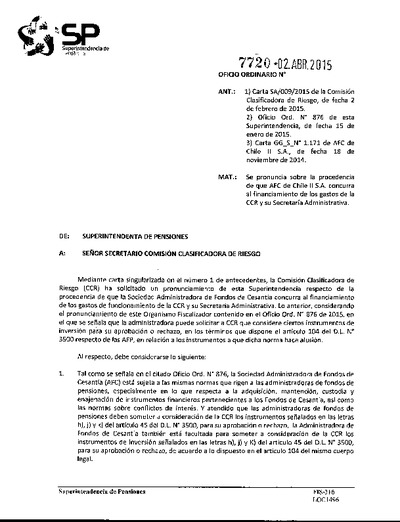 Oficio Ordinario Nº 7720, del 2 de abril de 2015
