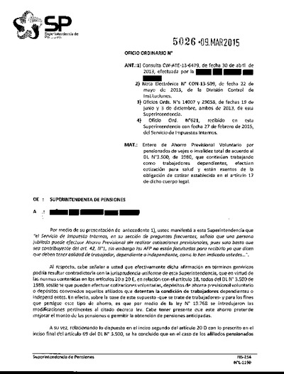 Oficio Ordinario Nº 5026, del 9 de marzo de 2015