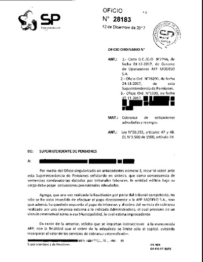 Oficio Ordinario Nº 28183, del 12 de diciembre de 2017