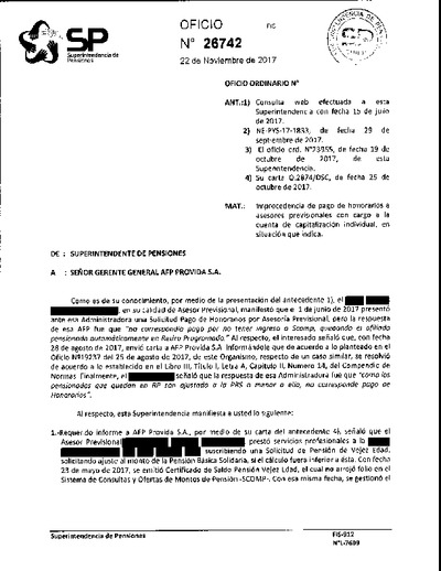 Oficio Ordinario Nº 26742, del 22 de noviembre de 2017