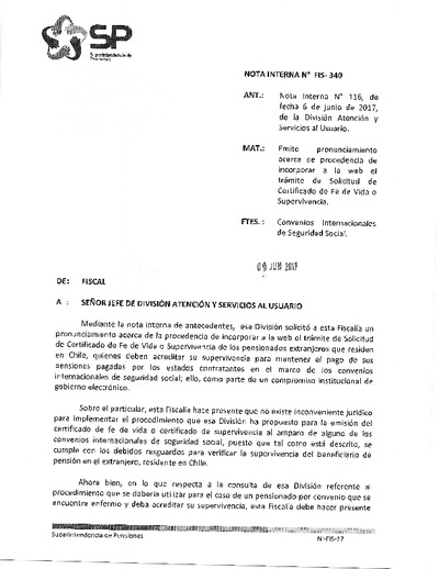 Nota Interna N° 340, del 9 de junio de 2017