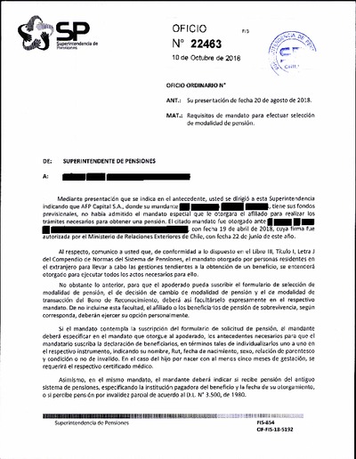 Oficio Ordinario Nº 22463, del 10 de octubre de 2018