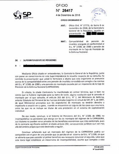 Oficio Ordinario Nº 26417, del 4 de diciembre de 2018