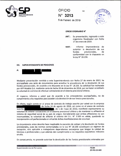 Oficio Ordinario Nº 3213, del 5 de febrero de 2019