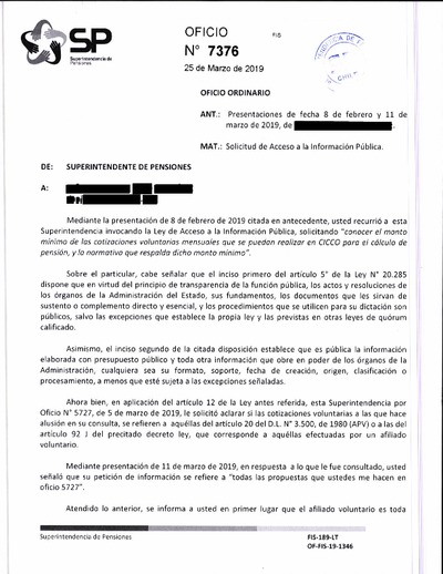 Oficio Ordinario N° 7376, del 25 de marzo de 2019