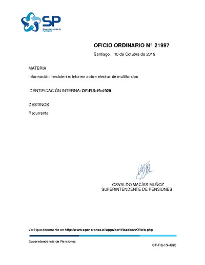 Oficio Ordinario Nº 21997, del 10 de octubre de 2019