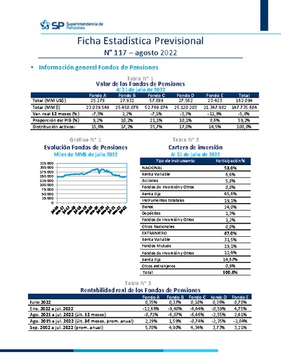 Ficha Estadística Previsional N° 117, agosto 2022