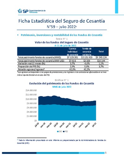 Ficha Estadística del Seguro de Cesantía N° 59, julio 2022