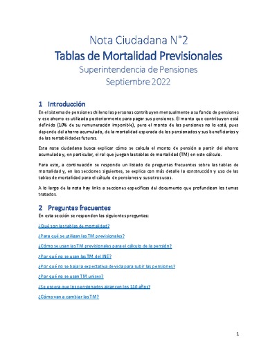 Nota Ciudadana N°2: Tablas de Mortalidad Previsionales, septiembre 2022