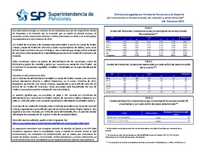 Resumen-Comisiones pagadas por Fondos de Pensiones y de Cesantía, segundo trimestre de 2022