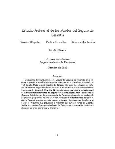 Documento de Trabajo N° 70: Estudio Actuarial de los Fondos del Seguro de Cesantía