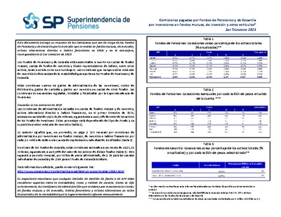 Resumen-Comisiones pagadas por Fondos de Pensiones y de Cesantía, primer trimestre de 2023