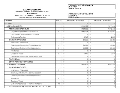 Balance General de la Superintendencia de Pensiones, al 31 de diciembre de 2022.