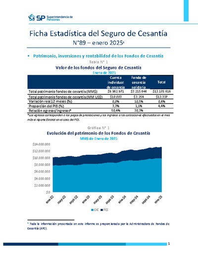 Ficha Estadística del Seguro de Cesantía N° 89, enero 2025