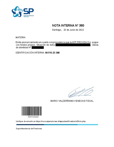 Nota Interna N° 360, del 20 de junio de 2022