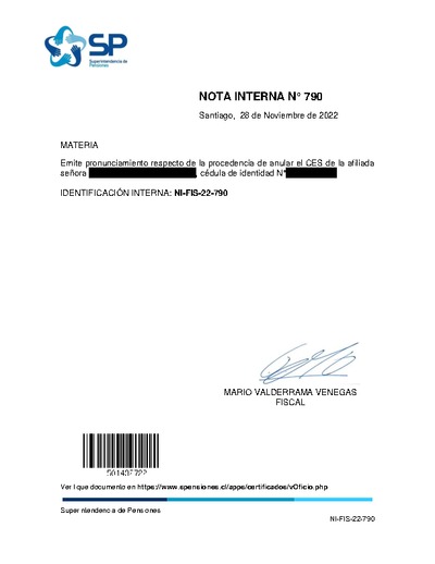 Nota Interna N° 790, del 28 de noviembre de 2022
