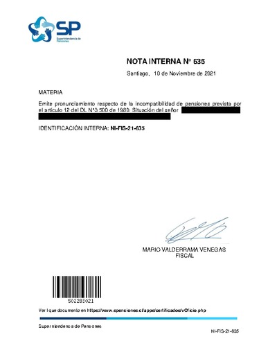 Nota Interna N° 635, del 10 de noviembre de 2021