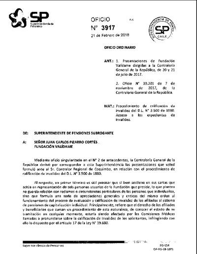 Oficio Ordinario Nº 3917, del 21 de febrero de 2018