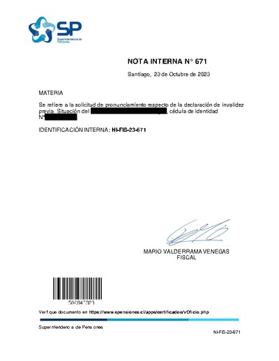 Nota Interna N° 671, del 23 de octubre de 2023